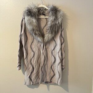 Nic Zoe Cardigan Sweater Open Front Fur Trim Art Lagenlook Boho Preppy Whimsical